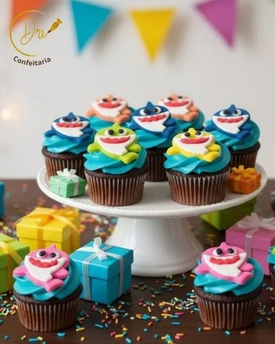 Cupcakes combinando com mesa de doces